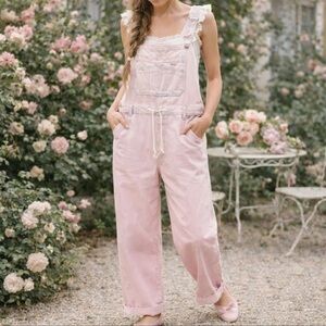 GAP UltraSoft Baggy Overalls Light Pink Wash Denim Romantic Size M Petite